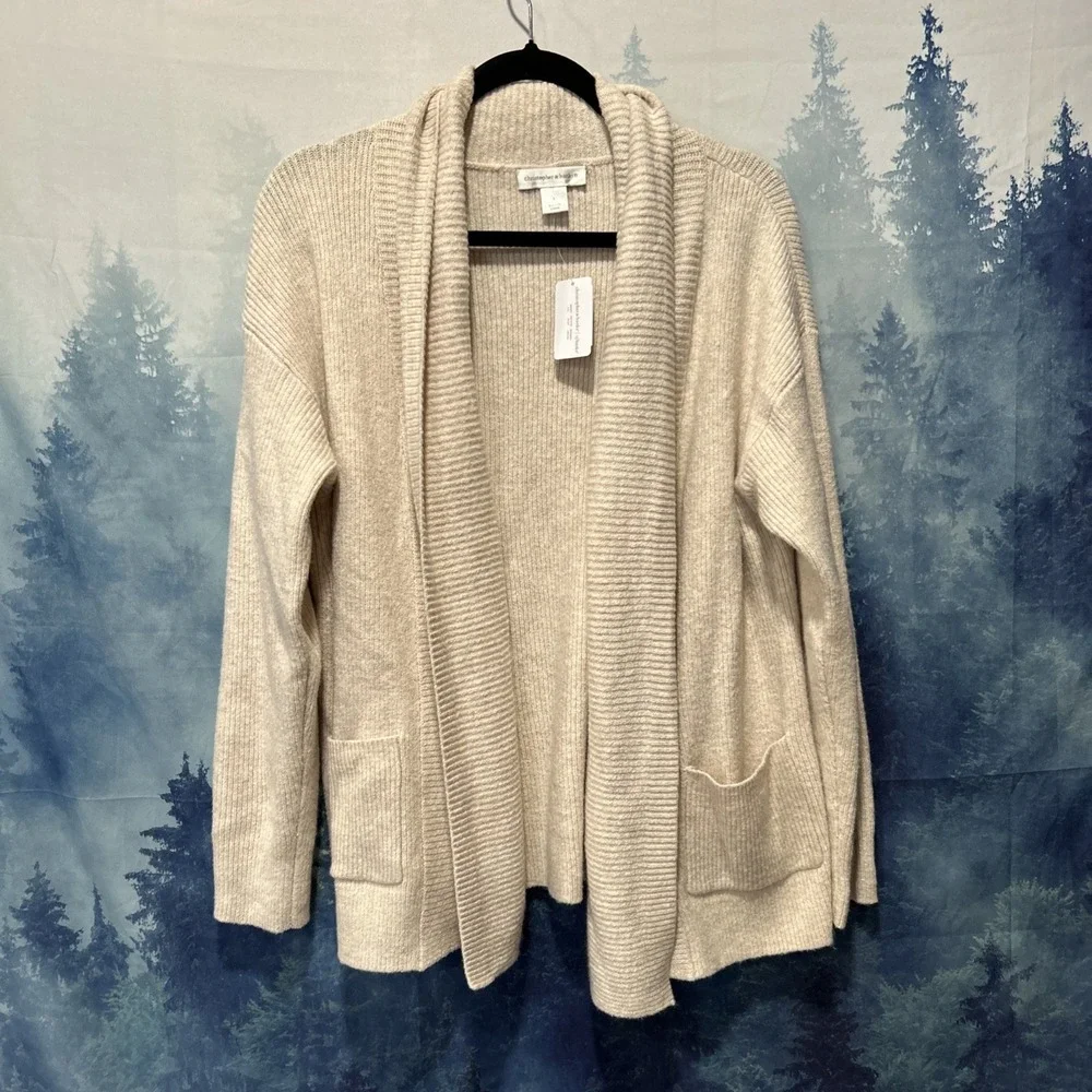 Christopher & Banks Women's Cream Cardigan With Pockets Long Sleeve Size Large